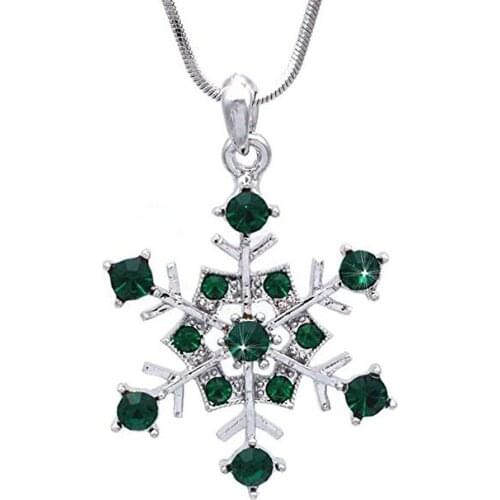 Christmas Party Decor Jewelry Rhinestone Crystal Snowflake Pendant Necklace With Snake Chain For Women