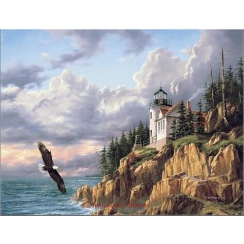 Embroidery Counted Cross Stitch Kits Needlework - Crafts 14 ct DMC DIY Arts Handmade Decor - Bass Harbor Head Lighthouse