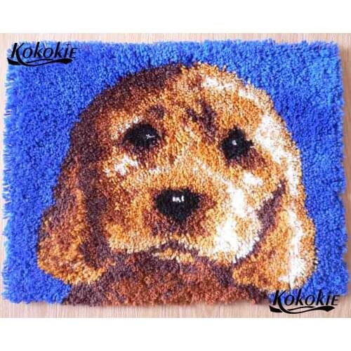 Latch hook cartoon canvas printing vloerklee diy tapijt foamiran for needleworksets knooppakket dog face crocheting home decor
