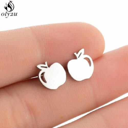 Korean Sweet Fruit Apple Earrings for Women Interesting Jewelry Small Stainless Steel Ear Studs Kids Birthday Gift oorbellen