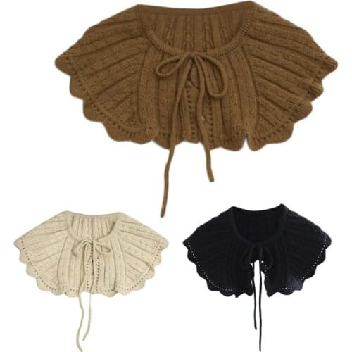 Women Lolita Doll Lapel False Collar Cable Knit Shawl Scarf Wave Neck Warmer LX9E