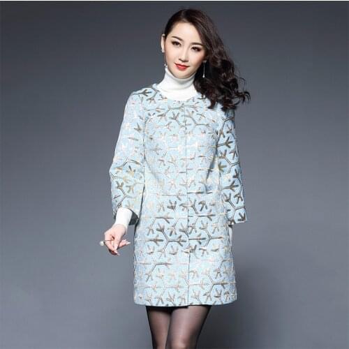 Plus size S-5XL 2017 spring snowflake embroidered Trench coat women o-Neck jacquard outerwear womens trenches mother cloth