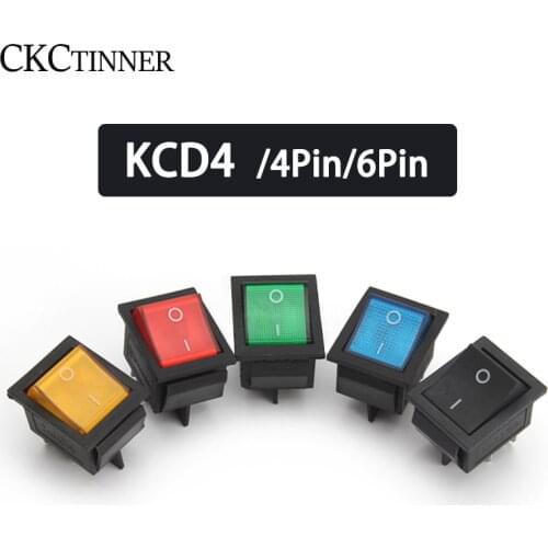 1PCS KCD4 Rocker Switch Power Switch ON/OFF 4Pin/6Pin With Light Power Switch Switch cap 16A 250VAC/ 20A 125V 35 x 25.5 x 10mm