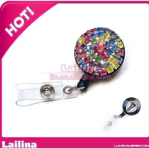 20pcs/lot Colorful Fashion Jewelry Rhinestone Retractable Decorative ID Badge Holder/Badge Reel