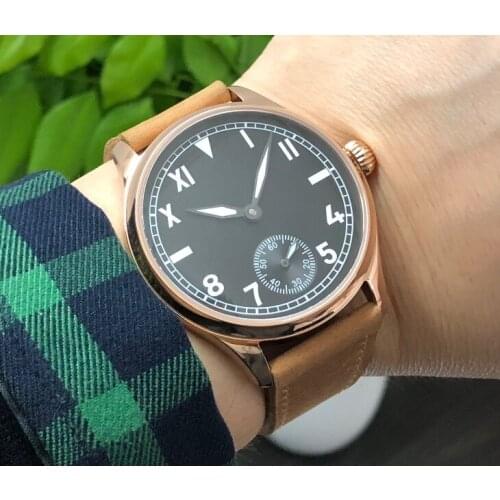 44mm Sapphire crystal or mineral glass Asian 6498 Mechanical Hand Wind movement mens watch Rose gold case luminous pa159-p8A