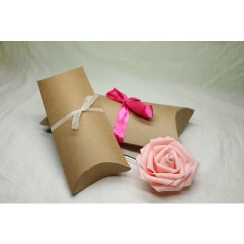 50pcs Brown Candy Packing Box Craft Paper Pillow Box Wedding Favor Gift Boxes Blank Cardboard Present Box 18.5x7.8x3cm/20x10x4cm