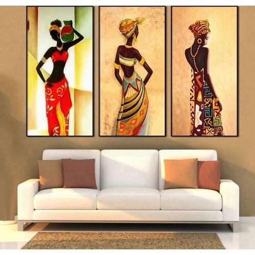 Abstract African Women Painting Wall Art Pictures 3 panel Figure Posters and Prints Cuadros For Living Room Home Decoration