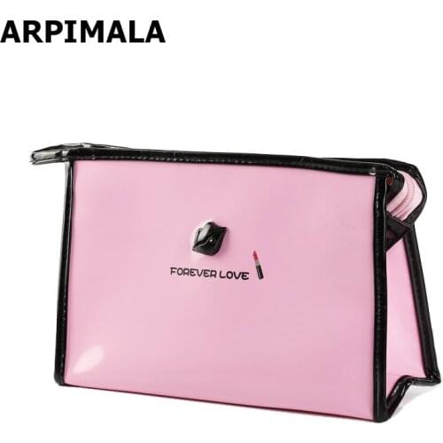 ARPIMALA Cute Women Makeup Bag Patent Leather Cosmetic Bag Girls Travel Make UP Case Beauty Pouch Toiletry Bag Pink Bath Storage