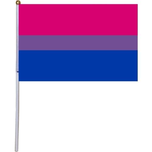 Free shipping xvggdg 50pcs 14 * 21cm Bisexual Pride Flag LGBT hand flag Promotion Bisexual Hand Waving Flag