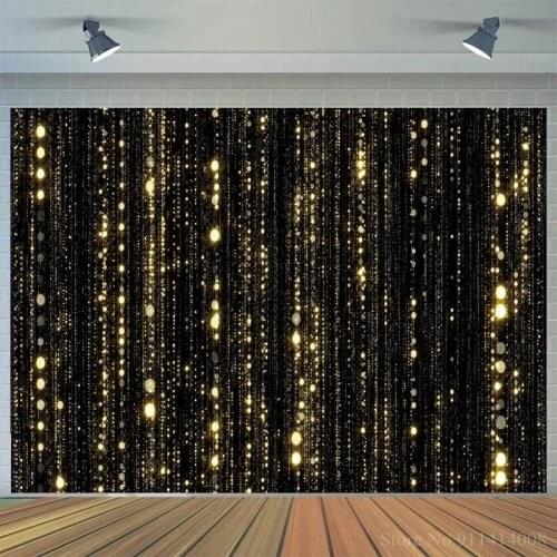 Glitter Black Gold Polka Dots Light Bokeh Carnival Party Decor Backdrop Photocall Photography Background For Photo Studio