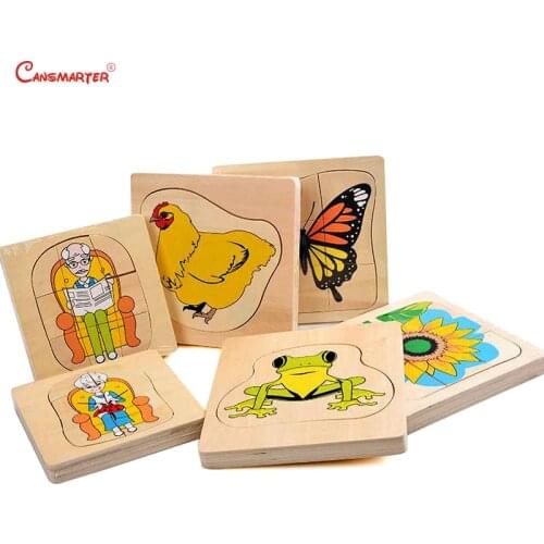 Animals Puzzles Wood Educational Toys Montessori Plants Growth Baby Games Home Preschool Jigsaw Board Puzzle 1-3 Years