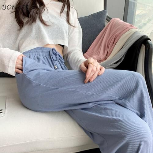 Casual Pants Women Breathable Summer Simple All-match Workout 5 Colors Trouser Korean Style Loose Wide Leg All-match Simple Chic