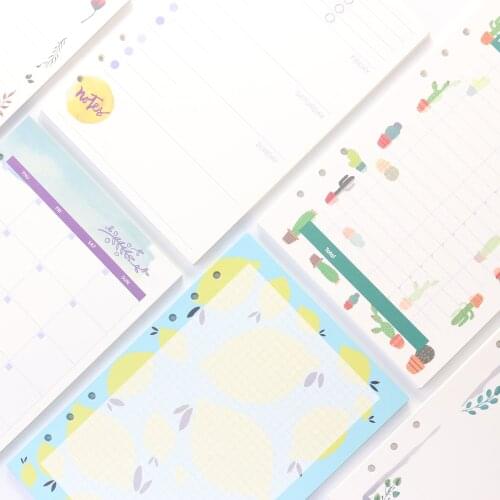Domikee cartoon cute 6 hole binder spiral notebooks refilling inner papers core stationery:weekly monthly account grid line,A5A6