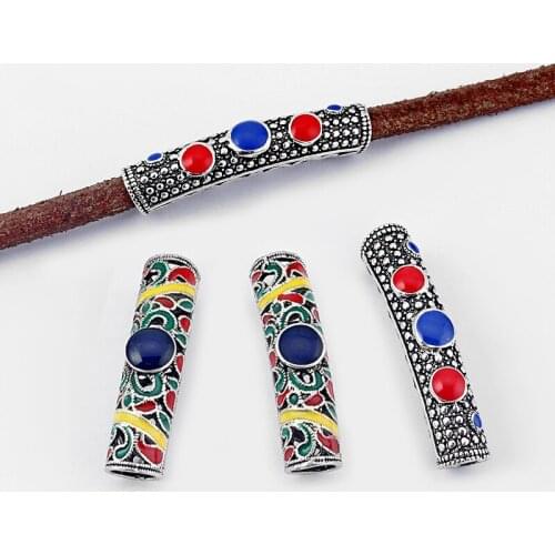 5pcs Fashion Enamel Bent Tube For 7mm 6mm Round Leather Cord DIY Bracelet Necklace Jewelry Making Accessories