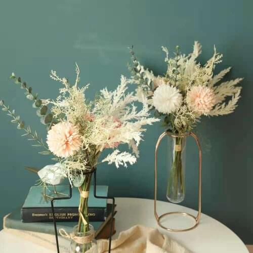 European Artificial flowers Bouquet for Home Party Decoration Wedding Bouquet Flowers 38cm Bulrush Silk Hydrangea Fake Flowers