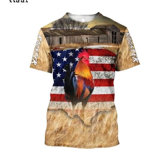 American Game Rooster Flag 3D Fashion Over Printed Round Neck Short Sleeve T-shirt Men 1 Female Harajuku Casual Tee Summer