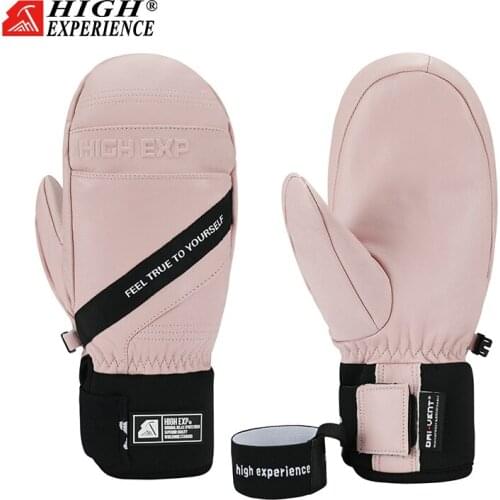 HIGH EXPERIENCE 2021 Winter New Couple Snowboard Gloves Goat Skin Wear-Resistant Waterproof Warm Inner Five Finger Gloves Women