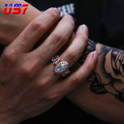 US7 Big Horse Eye Rings For Men Women Gold Silver Color Tready Bling Iced Out Copper Zircon Ring Hip Hop Rock Jewelry Gift