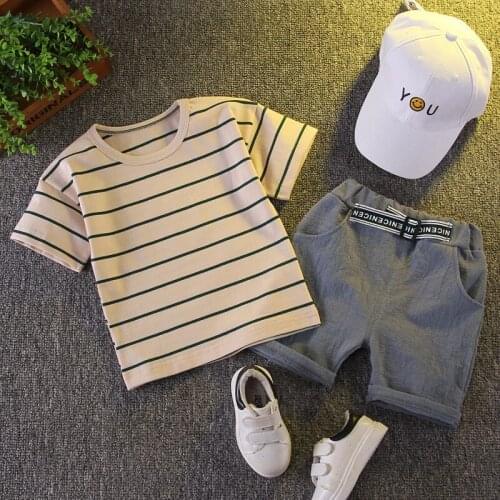 Kids Clothes Toddler Boys Clothing Set Children Summer Cartoon Kids Applique Striped Tops Shorts Infantil Baby Suit