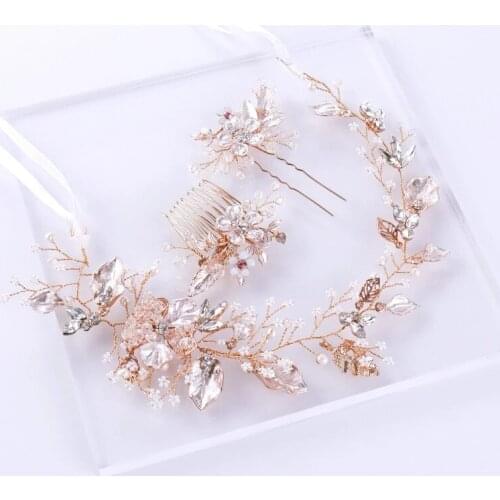 Korea Gold Bridal Crystal Flower Headband haircomb hairclip Prom Tiara Wedding Hair Accessories Bride Handmade Hair ornaments