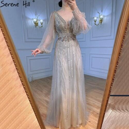 Brown Lantern Long Sleeves Evening Dresses Gowns 2021 Beaded Luxury A-Line For Women Party BLA71238 Serene Hill