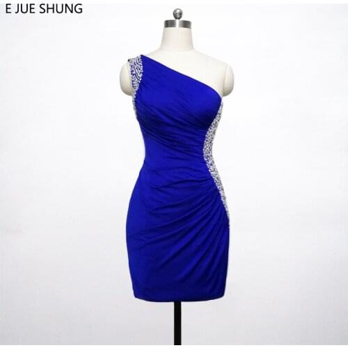 E JUE SHUNG Royal Blue Short Prom Dresses 2018 Beaded One Shoulder Cute Short Cocktail Party Dresses