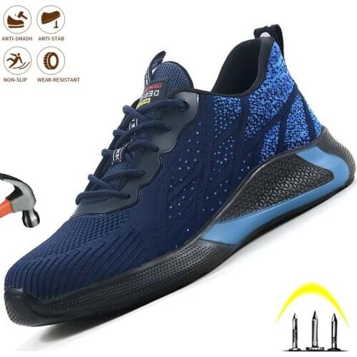 Mens Safety Shoes Indestructible Steel Toe Cap Work Sneakers Anti-Puncture Light Non-slip Breathable Comfort Outdoor Boots