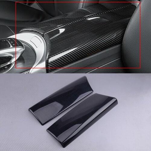 Carbon Fiber Style Black Plastic Car Center Console Stowing Armrest Cover 33.4x11 cm Fit for Mercedes Benz C-Class GLC-class