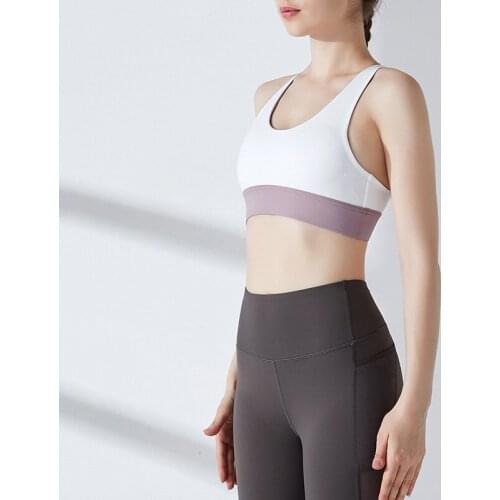 Summer womens beautiful back yoga wear breathable and quick-drying running bra back contrast color workout clothes