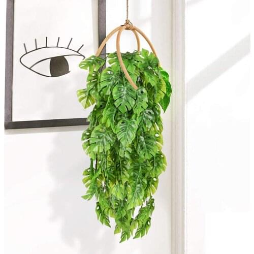 MLGB 2 PCS Artificial Hanging Plants Fake Vine Fake Hanging Rattan Monstera Leaves Greeny Outdoor UV Resistant Plants Greeny