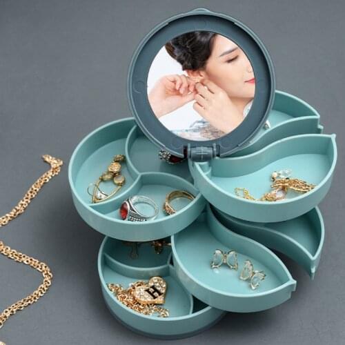 Multilayer Rotating Plastic Jewelry Stand Jewelry Storage Box Earrings Ring Box Cosmetics Beauty Container Organizer with Mirror