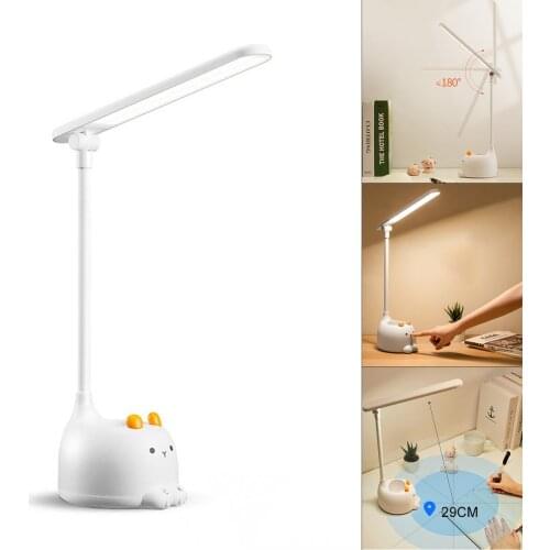 USB charge Cat Desk Lamp Kids Eye Protection Light LED Gooseneck Reading Lamp Touch Stepless Dimming Desk Lamp with Pen Holder