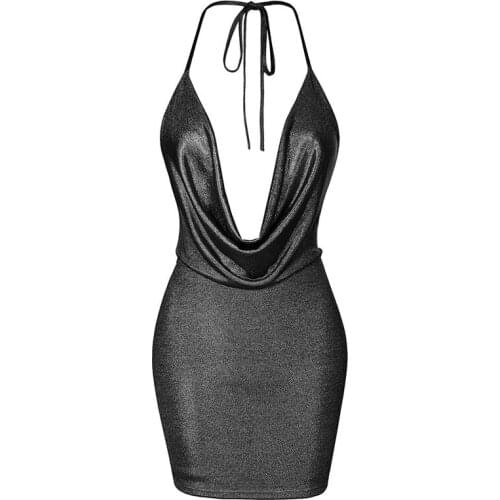 Nightclub Womens 2021 New Temperament Sling with Dress Slim Deep V-Neck Sleeveless Bag Hip Bottoming Solid Color Sexy Dresses