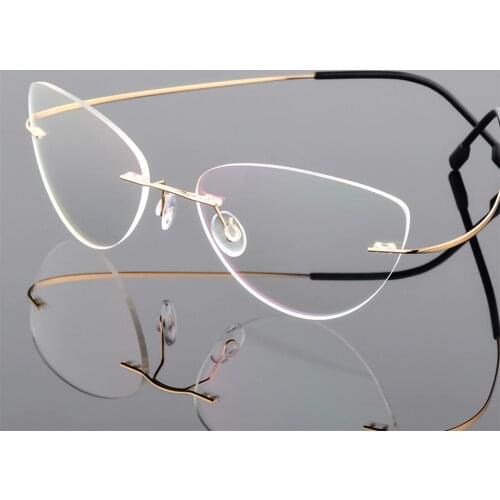 Women Rimless Cat Eye Reading Glasses Titanium Alloy Anti-blue Ray Prescription Presbyopia Eyeglass With Diopter+1.50+2.00+2.50