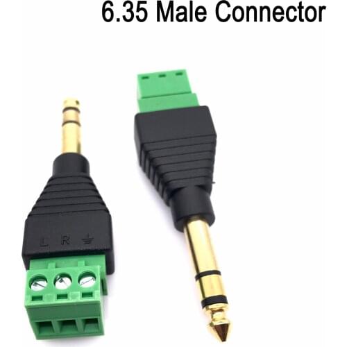 Gold Plated 6.35 mm 1/4" jack stereo male Video AV Balun to Screw Terminal 3 poles 3pins Block Plug connector EX-2EDG Pitch 5.08