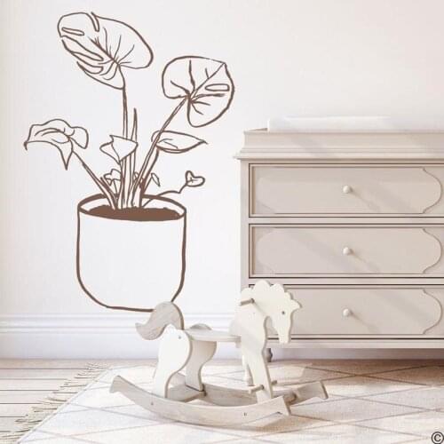 Hand Drawn Young Swiss Cheese Potted Plant Flower Wall Sticker Kitchen Kids Room Nature Flower Plant Vine Wall Decal Vinyl Decor