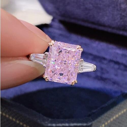 Luxury 925 Silver High Carbon Diamond 2CT Rectangle Radiant Cut Pink Diamond Ring Aniversary Party Pendent Jewelry