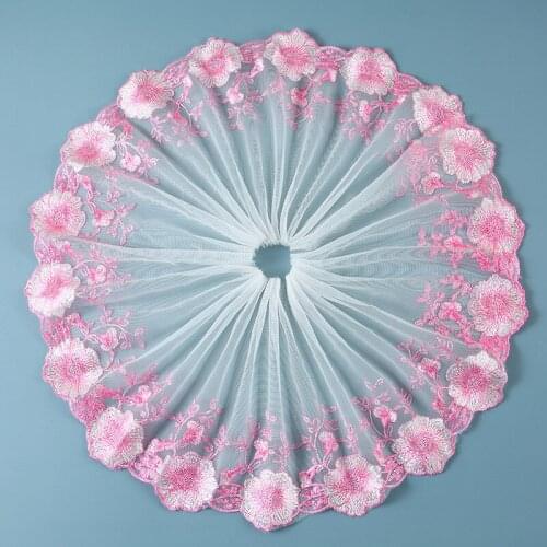 2Y 21CM Width Embroidery Pink Floral Lace Fabric DIY Trim For Wedding Hair Dress Curtain Decoration Home Living Toy Cloth