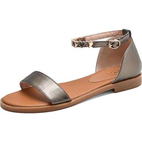 New 2020 Summer Sandals For Women Genuine Leather Flat Heels Casual Beach Shoes Gold White Gladiator Flip Flops Female Footwear