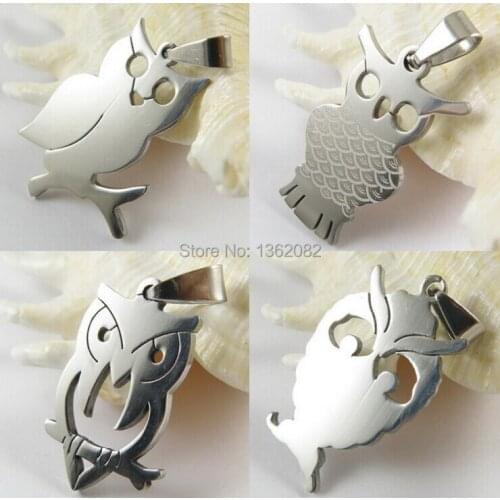 SENHUA Wholesale 20 PCS Stainless Steel Owl Pendant Necklaces Men Womens Gift Silver Pendant Chian Necklace MN37