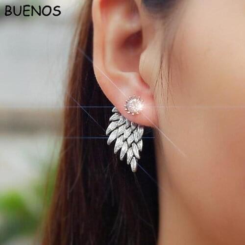 BUENOS 2019 Charm Crystal Feather Earrings For Women Fashion Jewelry Double Sided Earrings Gift Party Best Friend