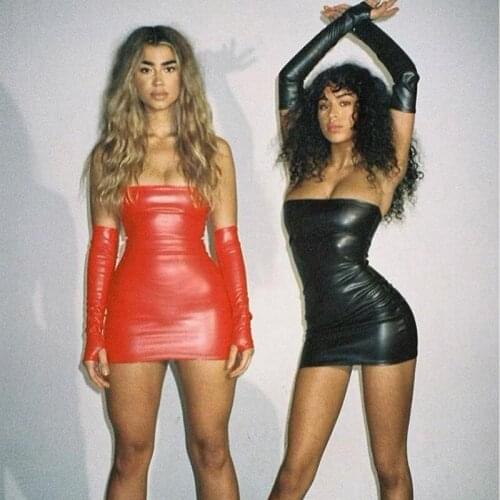 Sexy Faux PU Leather With Gloves Party Dress Women Backless Sexy Hot Clubwear Skinny Slim Solid Fashion Bodycon Mini Dresses