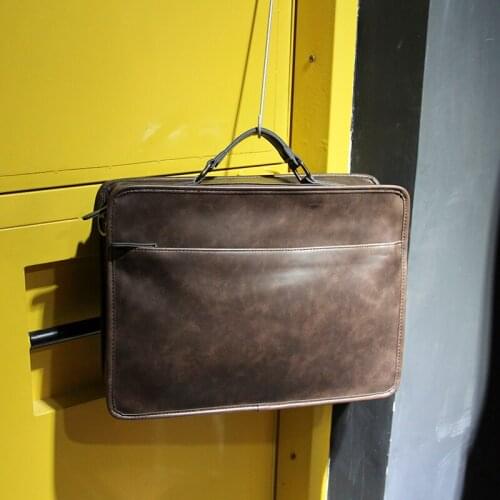 Mens New Business Casual Retro Computer Bag Large Capacity Handbag Shoulder Messenger Computer Bag 13.3 Inch Dark Brown