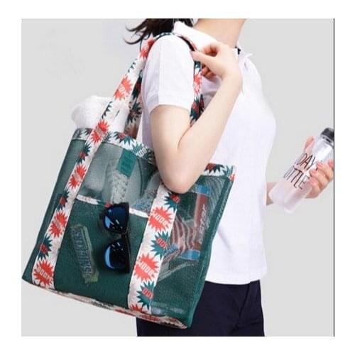 Women Shopping Mesh Shoulder Bags Handbag Beach Large Clear Tote One Large Capacity Multi Functional Clothes Storage 2020 New