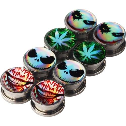 2pc Stainless Steel Skull Logo Picture Ear Plugs Tunnels Piercings Earlets Screw Earring Expander Gauges Body Jewelry Piercing