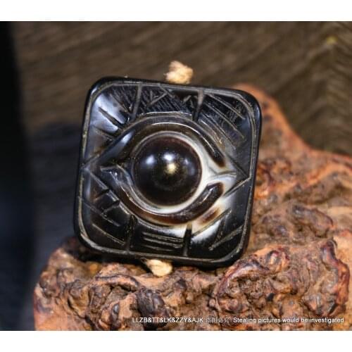 Treasure Unique Ultra Energy Tibetan Natural Old agate OM Scultural Heaven Eye Pendant Totem $$$ Timestown UPD22