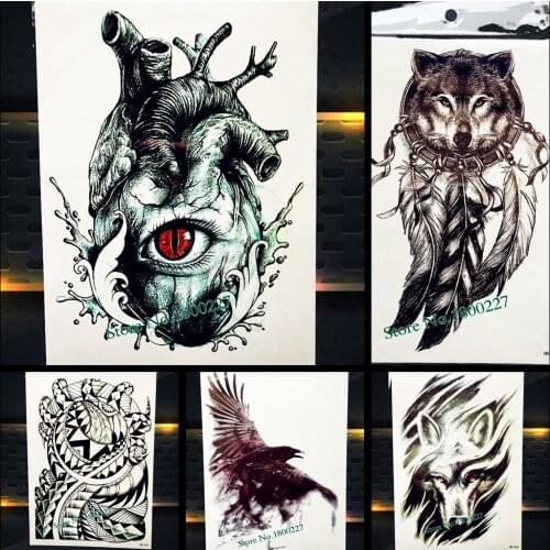 Unique Waterproof Fake Arm Back Tattoo For Men Women Body Leg Art Tatoo 21x15cm Artery Heart Eye Design Temporary Tattoo Sticker