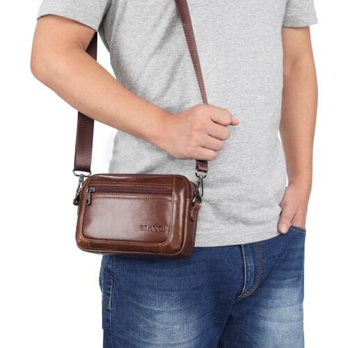 Vintage Cow Leather Shoulder Messenger Bag For Men Phone Belt Waist Bag Travel Crossbody Pack Wallet Satchel Sling Chest Bags