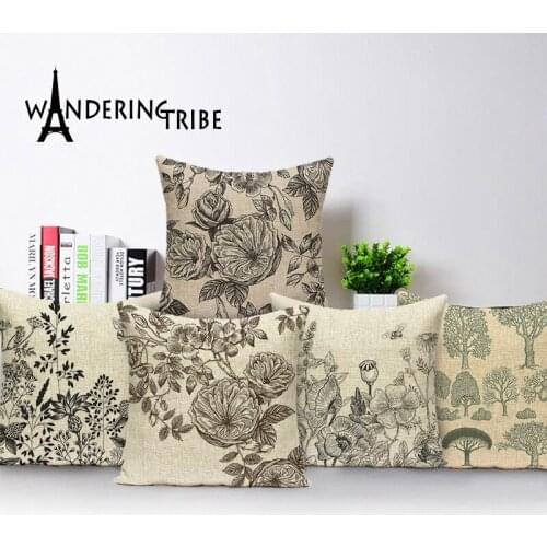 Vintage Decorative Pillow Covers Gold Yellow Cushion Cover NordicHome Decor Cushions Plant Flowers Linen Luxury Pillowcase 45*45