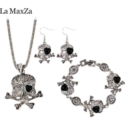 Vintage Gothic Skull Earrings Necklace Pendant Bracelet Ring Jewelry Sets Stainless Steel Rock Hip Hop Punk Jewerly Accessories